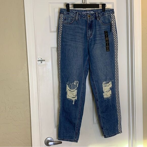 Empyre Eileen Mom Jeans Checkerboard Side Stripes Size 7 - Picture 3 of 12